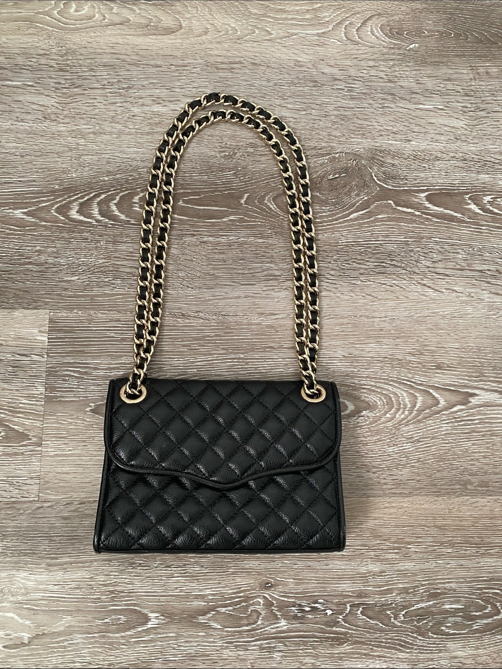 Rebecca Minkoff Black Quilted Shoulder Bag with Gold Chain